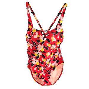 Beach Betty by Miracle Brands One Piece Swimsuit Keyhole Floral Red Size S